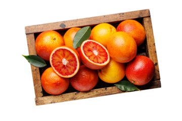 Fresh Red Oranges in Wooden Crate
