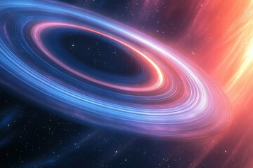 Obraz premium Sci-fi inspired scene of an asteroid belt with a planet and its rings visible in the background under a soft yellow glow in space. Beautiful simple AI generated image