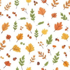 A vibrant pattern of autumn leaves in various colors, perfect for seasonal designs and nature-themed projects.