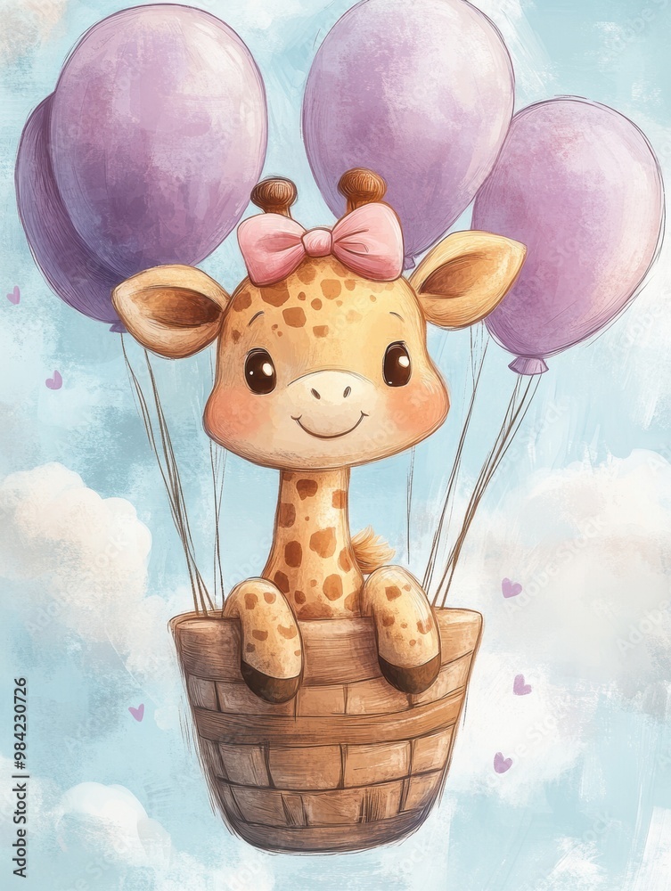 Canvas Prints giraffe hot air balloon.