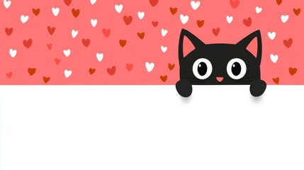 A playful black silhouette of a kitten peeks over an empty paper, bringing a cheerful and kawaii touch perfect for Valentine's Day celebrations.