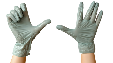 Hands wearing pastel green protective gloves in preparation