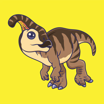 recommend clip art: Cute dinosaur parasaurolophus cartoon character vector Illustration.