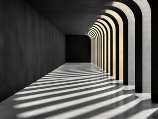 Fototapeta premium Modern Minimalist Architecture with Black Pillars and Geometric Patterns Creating Sleek Shadows in Soft Illumination