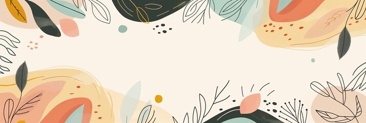 Obraz premium Vibrant abstract botanical frame with colorful leaves and shapes for modern design banner