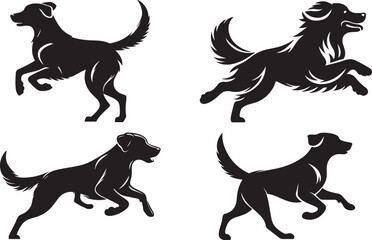 Silhouette Illustrations of Dogs in Motion – Running and Playing.