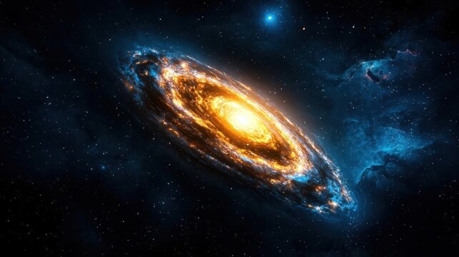 A celestial landscape featuring a swirling nebula and distant galaxies, rendered in photo-realistic 12k