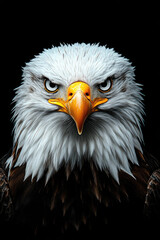 Obraz premium Majestic bald eagle staring with intense gaze on black background