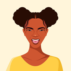 Portrait of a laughing African American woman. Vector illustration.
