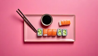 Naklejka premium sushi pink background