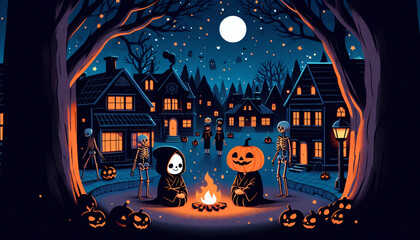 Obraz premium halloween mixed with japanese culture