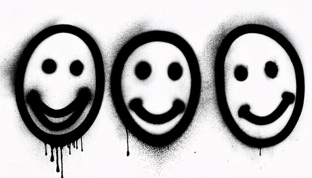 3 Graffiti-style smiley faces with spray paint effect, Smiley Face, ai generated background
