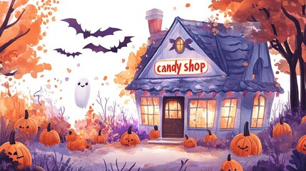 Halloween concept haunted candy house