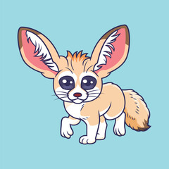 Cute fennec fox animal cartoon character vector Illustration.