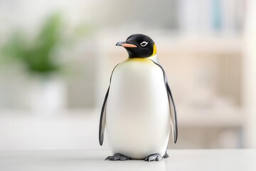 Fototapeta premium Cute penguin figurine on a light background.