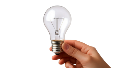 A hand holding a light bulb