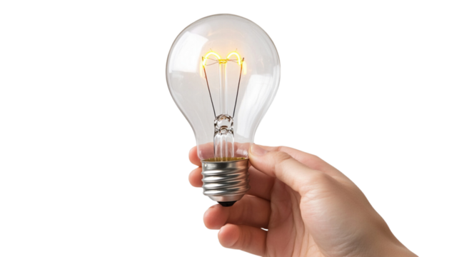A hand holding a light bulb