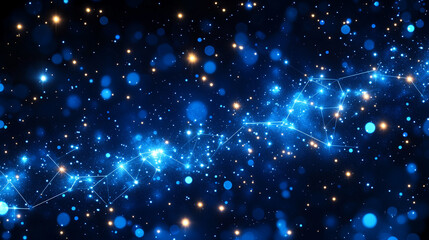 Obraz premium A captivating cosmic scene filled with shimmering blue particles and bright stars, evoking a sense of wonder and exploration.