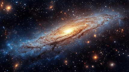 Obraz premium A stunning galaxy illuminated with bright stars and cosmic dust, showcasing the beauty of the universe in deep space.