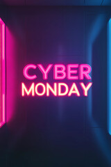 Illustration of neon sign Cyber Monday. Style of Cyber Monday banner with empty space for text