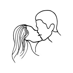 man and woman kissing close-up heads without faces - hand drawn doodle. lovers heterosexual in a kiss