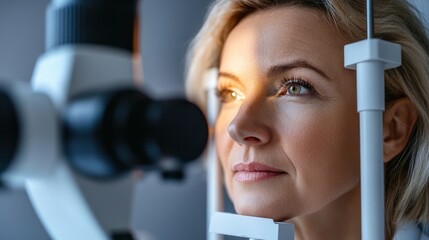 Patient having a routine eye examination at clinic