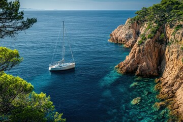 Serene Tropical Paradise - Large Acrylic Art Print of Exotic Landscape for Modern Wall Decor. Beautiful simple AI generated image