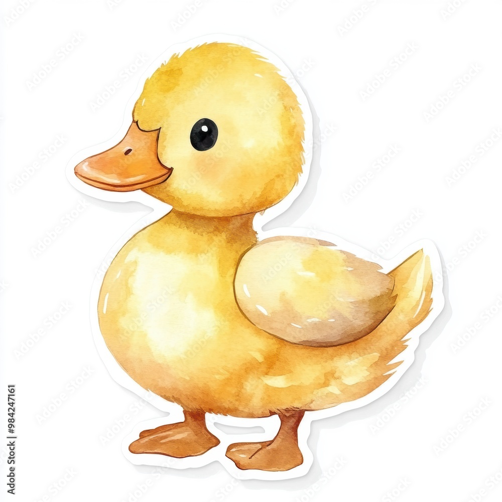 Sticker cute duckling watercolor.