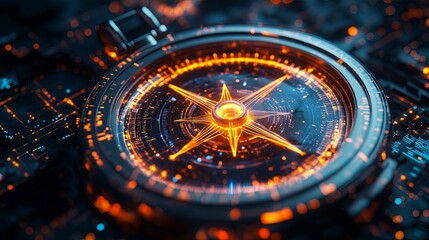 Futuristic Compass with Glowing Orange Star Design