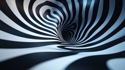 Abstract swirling pattern in black and white creating a tunnel effect.