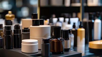 Assorted beauty products displayed on a polished counter.