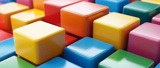 Obraz premium Colorful blocks arranged in a vibrant pattern, perfect for educational materials, toys, or abstract design concepts.