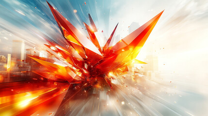 Dynamic explosion of color and light, showcasing sharp crystals emerging from a vibrant background.
