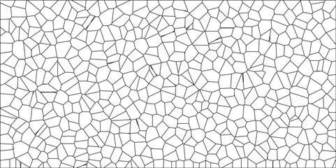 Obraz premium Abstract White Colored Broken Stained-Glass Geometric Retro Tiles Pattern w Black Lines & Quartz Crystal Voronoi Diagram Background for Website, Fabric Printing, Brochures, Luxury/Premium Packaging