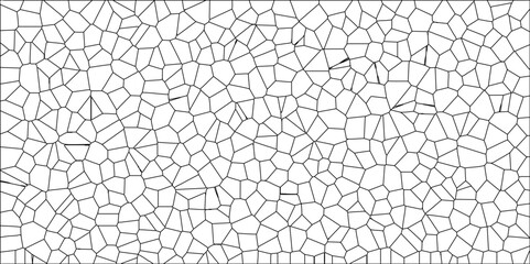 Obraz premium Abstract White Colored Broken Stained-Glass Geometric Retro Tiles Pattern w Black Lines & Quartz Crystal Voronoi Diagram Background for Website, Fabric Printing, Brochures, Luxury/Premium Packaging