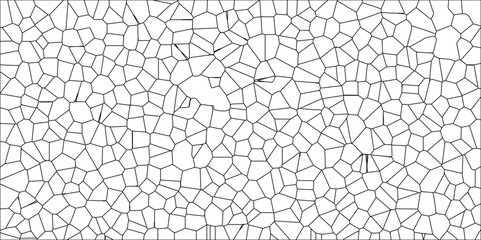 Obraz premium Abstract White Colored Broken Stained-Glass Geometric Retro Tiles Pattern w Black Lines & Quartz Crystal Voronoi Diagram Background for Website, Fabric Printing, Brochures, Luxury/Premium Packaging