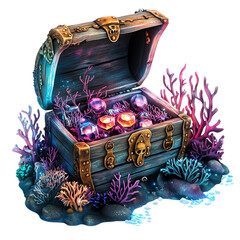 Treasure chest with jewels, white isolate background