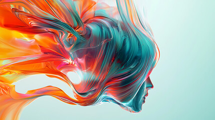 Obraz premium A vibrant 3D abstract shape that resembles flowing figure, showcasing dynamic colors of orange and teal. fluid motion evokes sense of creativity and energy. 