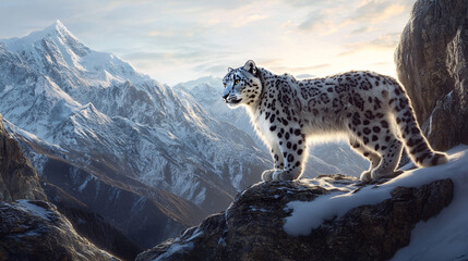 Fototapeta premium Majestic Snow Leopard on Mountain Peak