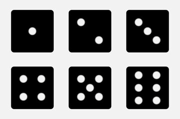 Set of game dice icon. game sign. Dice game vector icon set in black color isolated on white background. Vector illustration.