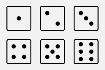 Set of game dice icon in line design. game sign. Dice game vector icon set in black color isolated on white background. Vector illustration.