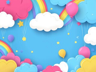 Joyful Cartoon Clouds and Balloons in Vibrant Pastel Colors