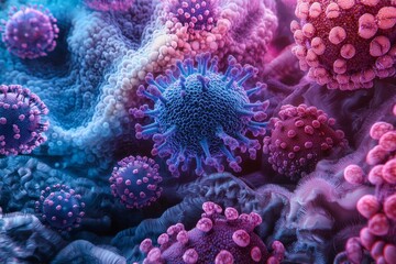 Fototapeta premium Decode biological mysteries in vivid microscopic landscapes