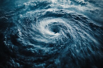 Hurricane eye forming over stormy ocean with dark clouds