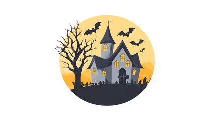 Halloween house sticker design, white background, simple shapes