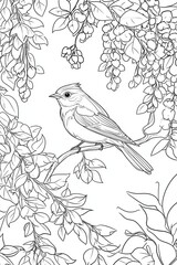 A simple black-and-white illustration of a bird sitting on a branch