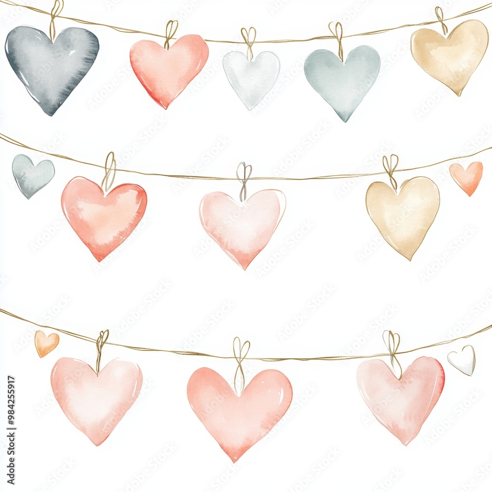 Poster Watercolor Heart Garland.