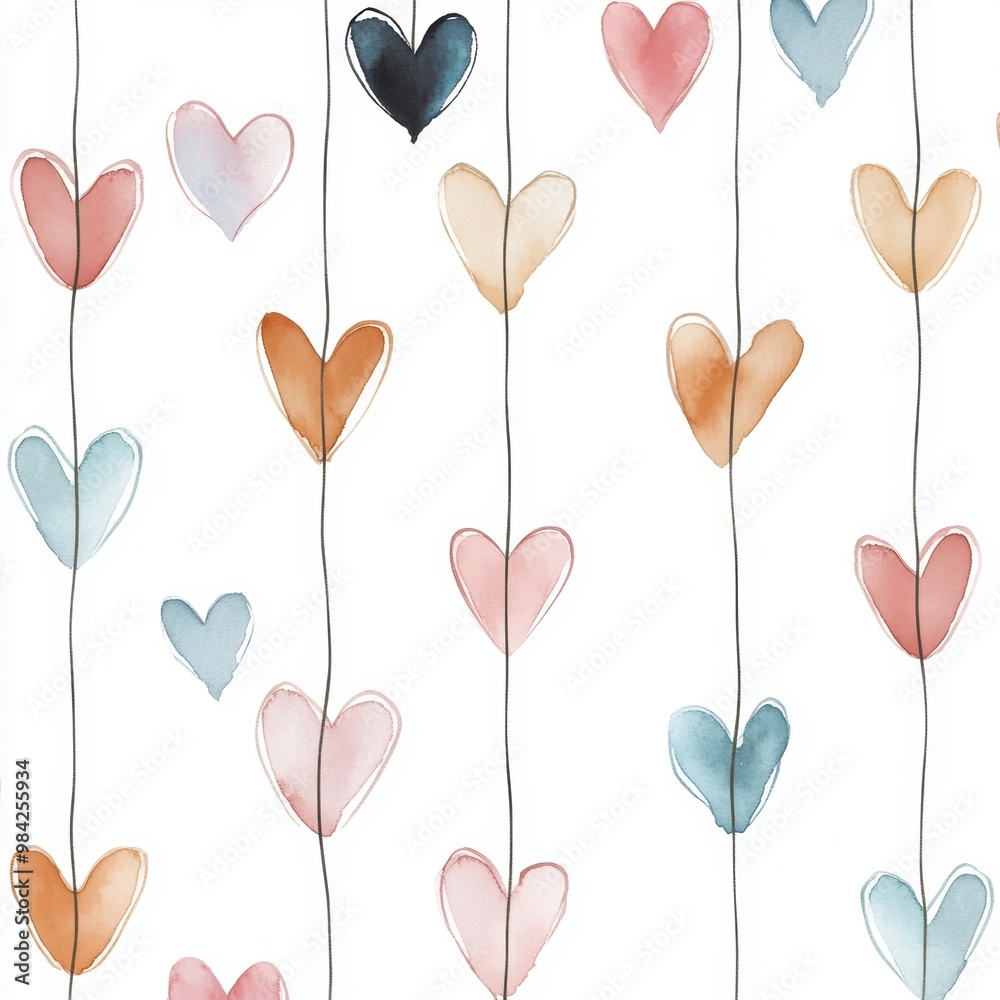 Sticker watercolor heart garland.