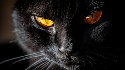 A captivating black cat with golden eyes glowing in the night, its fur shimmering with cosmic sparkles, surrounded by a mystical, magical atmosphere filled with wonder and fantasy 