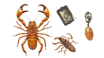 Obraz premium A drawing of a scorpion is next to a glass case with a drawing of a scorpion ins